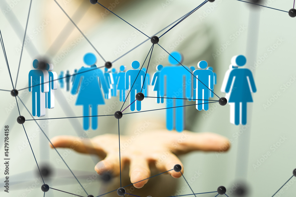Aufkleber Global network. Blockchain. 3D illustration. Neural networks and artificial intelligence. Abstract