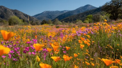 Fototapeta premium Vibrant Wildflower Meadow in Mountain Valley
