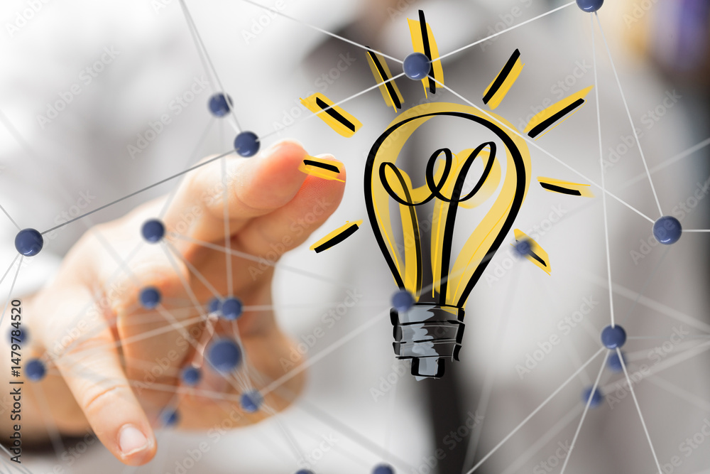 Poster Neural network 3D illustration. Big data and cybersecurity