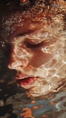 Obraz premium Close up of a face underwater with the light reflecting off the water
