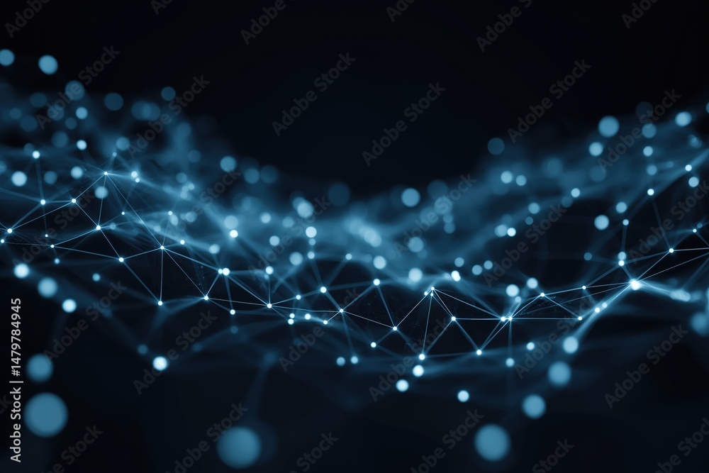 Poster a blue line of dots that are connected to each other. the image is of a computer network