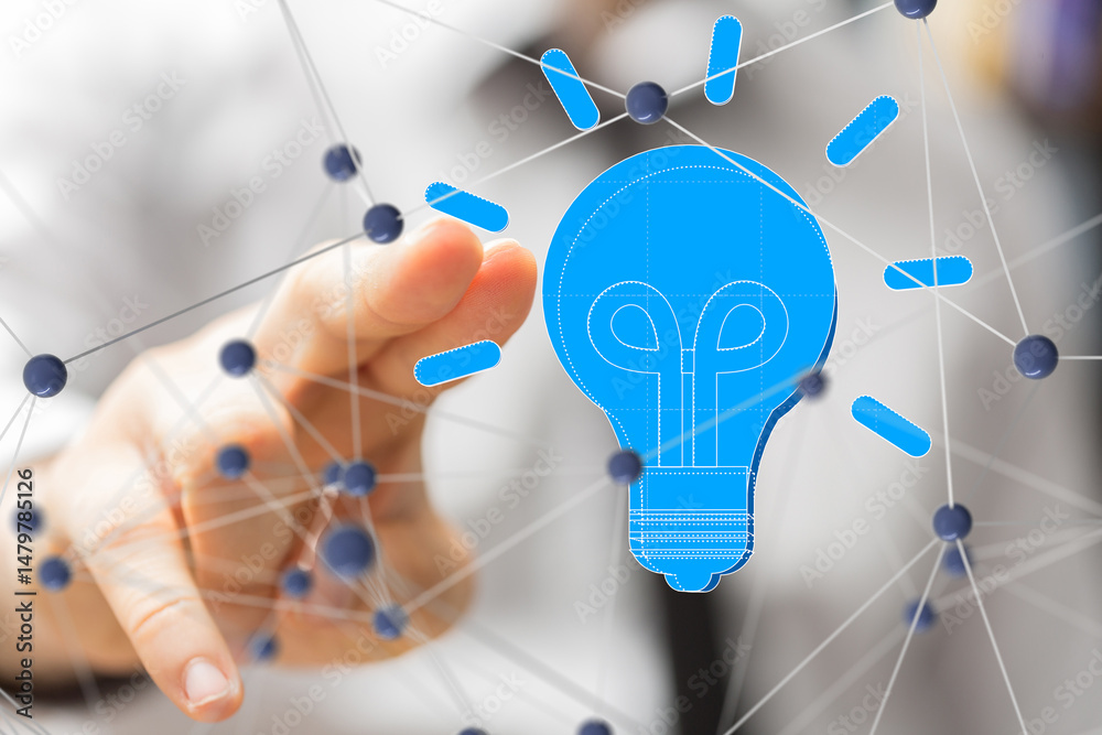 Poster Neural network 3D illustration. Big data and cybersecurity