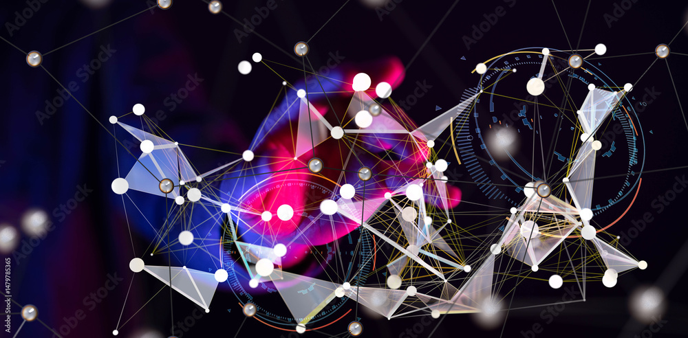 Poster Neural network 3D illustration. Big data and cybersecurity
