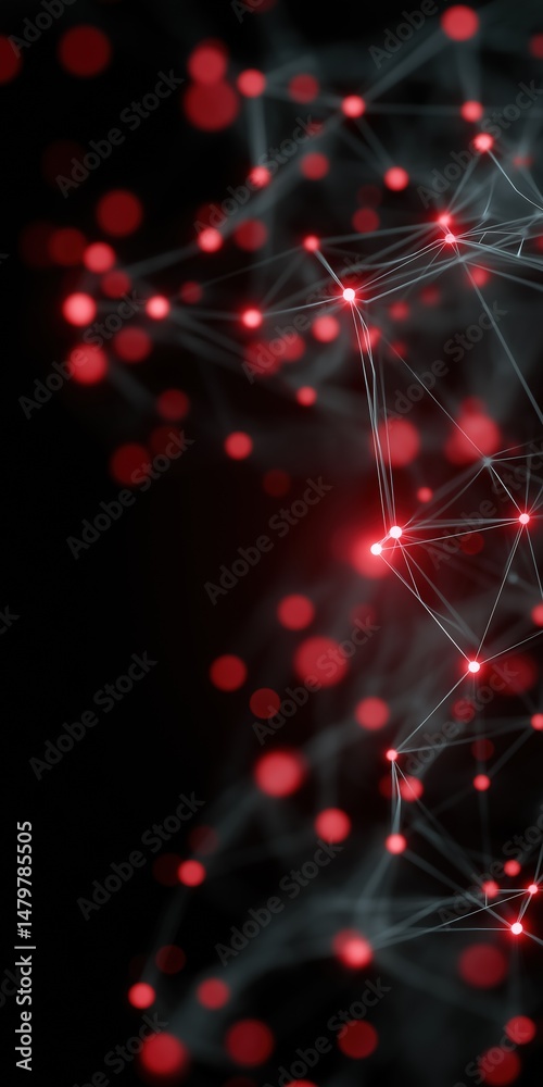 Fototapete a black background with red dots and lines. the red dots are connected to each other in a web-like p