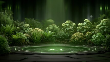 AI in Nature Futuristic Green Tech Platform.