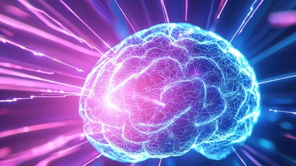 Human brain emitting and receiving flows, energy simulating increasing activity and data processing