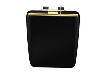 CARRIER BAG CONTAINER BACKPACK ELEGANT SACK, with Gold Frame and Adjustable Shoulder Straps, Chic Black Rucksack with Golden Accents and Modern Design, Sophisticated Contemporary on a PNG Transparent 