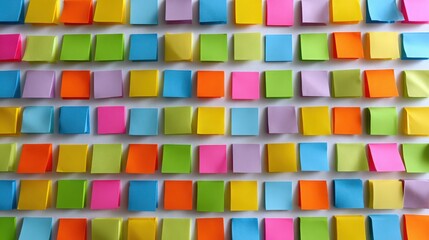 colorful sticky notes in grid pattern on white background