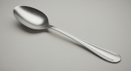 Isolated elegant silver spoon, table setting, utensil on a gray surface