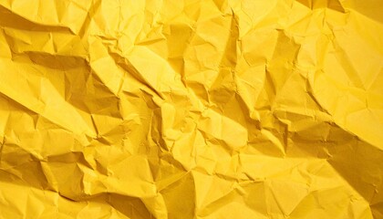 Yellow crumpled paper background and texture, Wrinkled creased paper