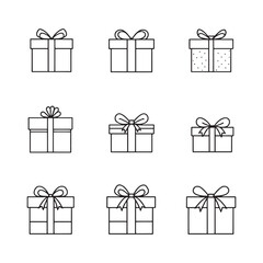 Simple line drawing of a gift box with bow