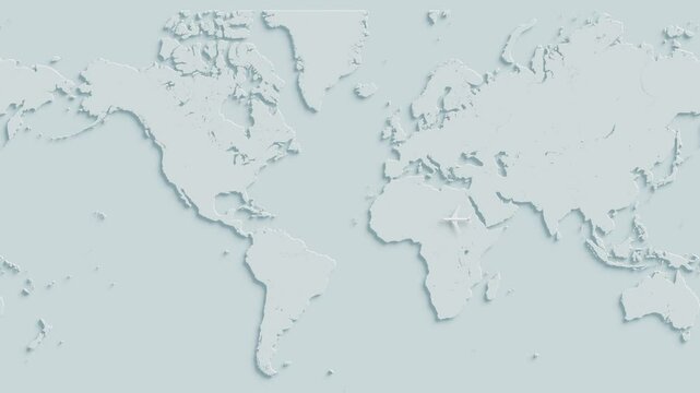 An airplane flying around the world. White world map. A movie that flies forever without interruption.