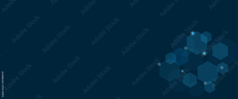 Fototapete Vector geometric abstract background with blue hexagons. Structure molecule and communication. Science, technology