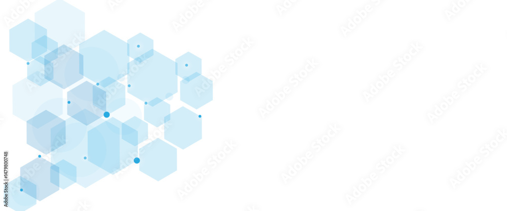 Poster Geometric abstract background with blue hexagons. Computer network concept. Medical, technology or science design