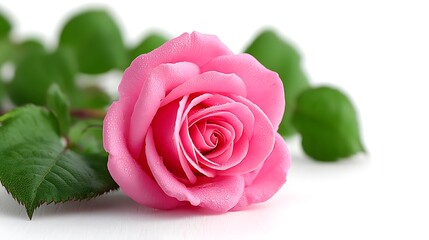 Delicate Pink Rose Blossom on White Background.