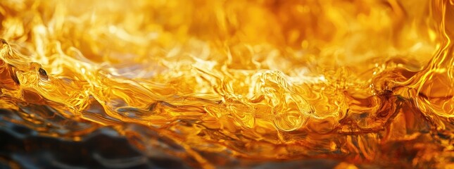 Abstract flames in motion. Detailed view of a dynamic, flowing, golden orange inferno. Fluid patterns of heat and light