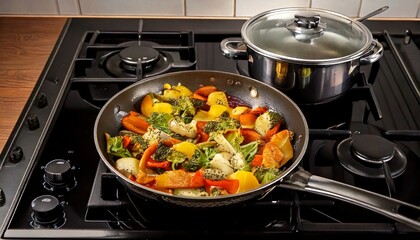 Sart&eacute;n con comida en el fuego