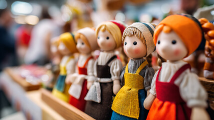 Fototapeta premium Handmade dolls collection for girls and collectors vintage style dolls for sale craft fair