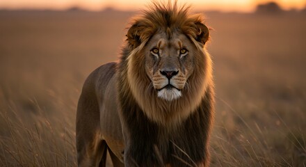 Obraz premium Golden Hour Lion: Majestic King of the Savannah