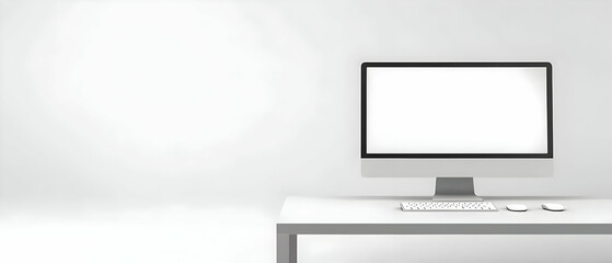 Simple White Workspace With Computer Monitor