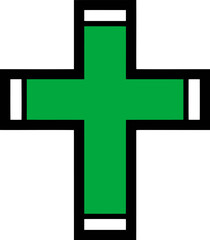 Fototapeta premium Green pharmacy cross with black outline, vector symbol. Vector illustration