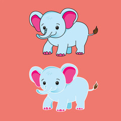 Two adorable cartoon elephants with pink ears