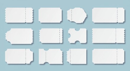 Collection of diverse blank ticket stubs in various shapes and designs layout