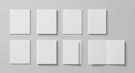 Collection of pristine white mockups for stationery designs on gentle gray backdrop