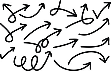 Hand-Drawn Curved Arrow Collection – Creative Sketch Vector Set for Notes, Infographics, Diagrams, and Visual Highlights, arrow set