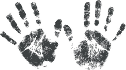 Two black handprints with textured detail, symbol of creativity. Vector illustration