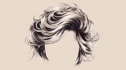 Fototapeta premium Illustration of Wavy Hair Style with Blonde Highlights on Beige Background Close Up Artistic Rendering