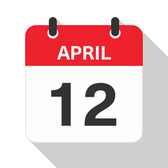 April 12 Daily Calendar. Red Theme on White Background