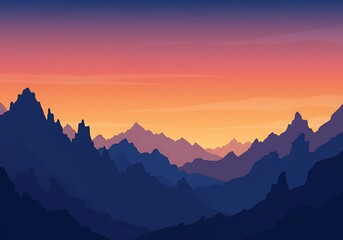Sunset Hues: Serene Mountain Silhouette