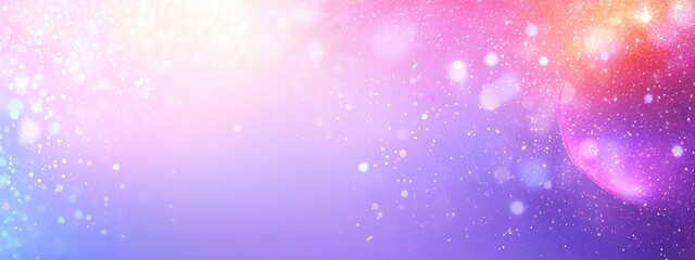 Abstract, vibrant, multicolored, soft bokeh background with scattered light particles