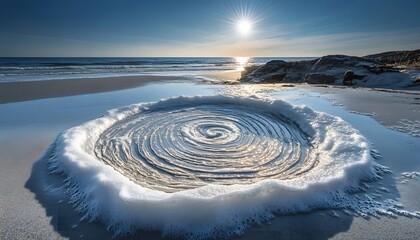 Oceanic swirl, a mesmerizing pattern on the beach.