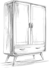 Sketch of a mid-century modern wardrobe with sleek design and subtle textures. Vector illustration
