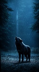 Naklejka premium Lone Wolf's Night Howl: Moonlit Forest Majesty