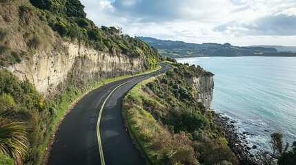 Coastal road trip scenic drive along ocean cliffs and beaches in a beautiful landscape