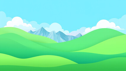 Cartoon Green Hills Landscape Illustration | Peaceful Nature Background Art