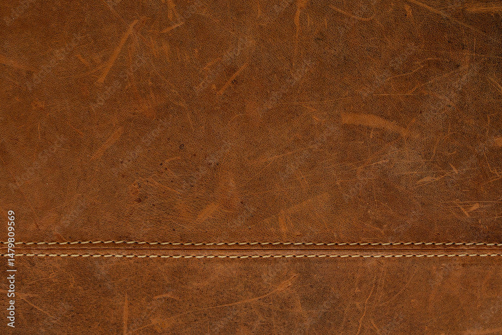 Poster High-resolution image of brown leather texture with subtle stitching. Perfect for backgrounds and design projects.