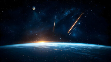 Stunning Space Scene With Earth And Meteor Showers