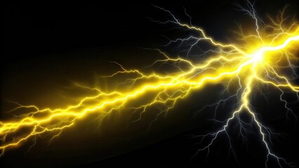 Electric arc on black background with bright yellow lightning bolt , sharp, striking,  sharp, striking, energetic