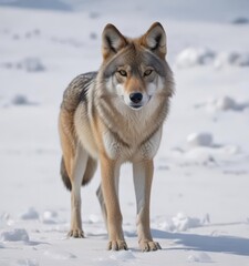 Obraz premium Eurasian wolf, winter coat, snow drifts, frozen landscape, wilderness, blizzard, wildlife