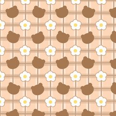 Seamless Bear and Flower Themed Decorative Pattern with Pastel Tones