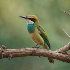 White-throated Bee-eater bird on piece of wood.