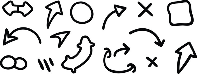 Hand Drawn Arrow Doodle Set Sketch Directional Icons and Symbols. Vector illustration