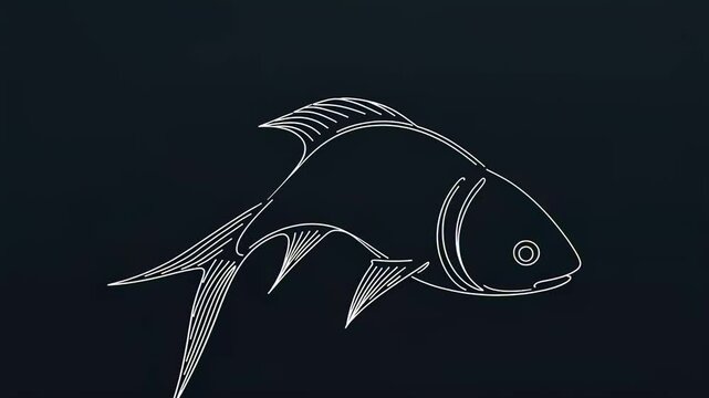 White outline drawing of a fish on a black background illustration