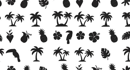 Fototapeta premium Tropical Silhouette Pattern: Black & White Island Paradise