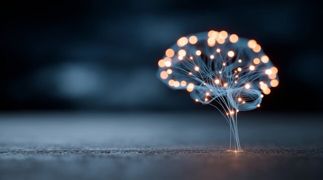 Illuminated brain radiating vibrant lines in a dark background symbolizes creativity and intelligence