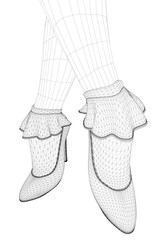 A pair of shoes with lace on the bottom. The shoes are black and white. The shoes are drawn in a very detailed manner